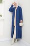 Shawl Collar Pocketed Knitwear Cardigan Indigo Hm2243 - 4