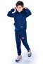 New Design Kangaroo Pocket Hooded Children's Tracksuit Mnk10073 Dark Blue