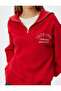 Half-Zip Sweatshirt with College Embroidery, Stand-Up Collar, Ribbed Trim, and Embossed Design - 5