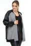Large Size Leather Coat with Houndstooth Garnish Black - 2