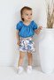 Palm Tree Pattern Muslin Fabric Girls' Suit with Shorts TF7355 BLUE - 3