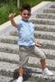 Linen Shirt Woven Trousers Belted Boys' Suit Mnk4306 Blue - 2