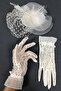White Polka Dot Voile and Lace Gloves - 3