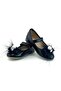 Patent Leather Feather Buckle Pearl Ballerina Shoes Black