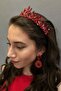 Subra Red Bridal Henna Crown and Earrings - 2