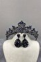 Navy Blue Melis Bridal Henna Crown and Drop Stone Earrings