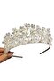 Cream pearls clear crystals bridal tiara - 2