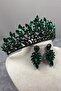 Green Danver Stoned Bridal Henna Crown and Earring Set - 3