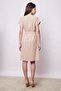 Linen Blend High Collar Off-Shoulder Waist Tie Buttoned Knee-Length Casual Dress-Beige - 7