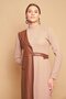 Lycra Knitwear Below Knee Dress with Leather Detailed Half Fisherman Vest (Leather Part Can Be Removed)-Tan - 3