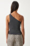 Women's Anthracite One Shoulder Wrap Knitwear Blouse Fn03208 - 5