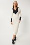 Women's Ecru Contrast Polo Neck Knitwear Dress Jg00003 - 2