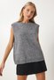 Women's Gray Crew Neck Knitwear Sweater Us00927 - 4