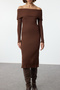 Kahverengi Midi Triko Basic Carmen Yaka Elbise TWOAW25EL00033 - 4