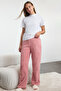 Pembe-Gri 2'li Paket Peluş Örme Pijama Altı THMAW25PJ00003 - 5