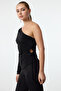 Black Cut Out/Window Detail Single Sleeve Knitted Blouse Tpraw25Bz00037 - 2