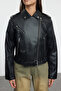 Siyah Regular Kalıp Suni Deri Biker İnce Ceket Mont TWOAW25MO00002 - 4