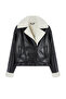 Siyah Oversize Kalıp Peluş Detaylı Suni Deri Biker Ceket Mont TWOAW25MO00001 - 12