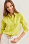 Women's Oil Green Cuffed Linen Shirt Gml- 19001248