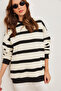 Women's Ecru Black Striped Oversize Thick Sweatshirt Swt-19000665