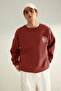 Kiremit Oversize/Wide Cut Floral Embroidered Fleece Lined Cotton Sweatshirt Tmnaw24Sw00012 - 3