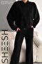 Soft Textured Modal Black Top and Bottom Set Bottom Palazzo Sweatpants Trousers Top Crop Hoodie - 5