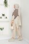 Women's Stone Brown Striped Hijab Knitwear Oversize Slit Sweater - 3