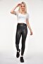 Black High-Waisted Leather Leggings with Plush Fur Inside - 5