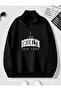 Black Men's Brooklyn Printed Stand Collar Half Zipper Plain Pullover Sweatshirt