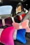 Fuchsia Plain Velvet Silver Upright Stripe Neck Pillow Car Pillow - 3