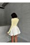Women's Yellow Striped Stand Collar Long Sleeve Blouse - 4
