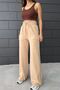 Women's Cream Two Thread Elastic Waist Pocket Detailed Wide Leg Sweatpants