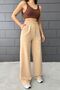 Women's Cream Two Thread Elastic Waist Pocket Detailed Wide Leg Sweatpants - 2