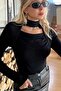 Long Sleeve Crystal Stone High Neck Women's Black Buzzy Blouse Lycra Stylish Comfortable Design - 3