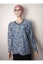 Women's Navy Blue Print V-Neck Long Sleeve Seasonal Suede Mother Combed Cotton T-Shirt Blouse with Slits on the Sides - 5