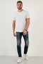 Cotton Ripped Detailed Normal Waist Slim Fit Jeans Men's Denim Trousers 629dsk004