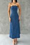 Light Blue Zippered Strapless Denim Dress - 3