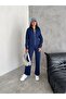 Women's Modal Fabric Zippered Suit Dark Blue Double Pocket - 2