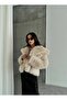 Women's Shawl Collar Fur Coat with Snap Closure - 2