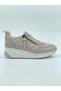 Women's Sneakers Gray Casual Genuine Leather Quilted and Zipper Detailed Sports Shoes