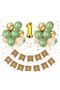 1 Year Old Kraft Gold Gilded Happy Birthday Banner Chrome Gold Mold Green Sea Sand Balloon Set - 2