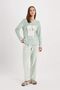 Women's Fall in Love Printed Crew Neck Long Sleeve Striped Welsoft Plush Pajamas Set C5443Ax24Au - 2