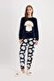 Women's Fall in Love Crew Neck Printed Long Sleeve Patterned Welsoft Plush Pajamas Set A3352Ax24Au