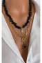 (2 Necklace) Star Women's Necklace with Steel Chain and Natural Stone Black Onyx Zircon Stone Gold Sea Horse - 2