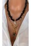 (2 Necklace) Star Women's Necklace with Steel Chain and Natural Stone Black Onyx Zircon Stone Gold Sea Horse - 3