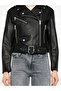 Women's Black Faux Leather Jacket - 4
