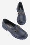 Women's Dark Blue Genuine Natural Leather 36-41 Size Buckle Loafer Shoes - 6