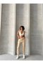 High Waist and Elastic Leg Beige Women's Sports Sweatpants - 3 Thread Raster - 2