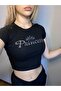 Black Princess Written Glittered Jewelled Crop Body - 4