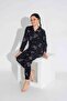 Women's Teddy Bear Patterned Front Buttoned Mother Girl Combination Suede Velvet Winter Warm Pajamas Set - 4
